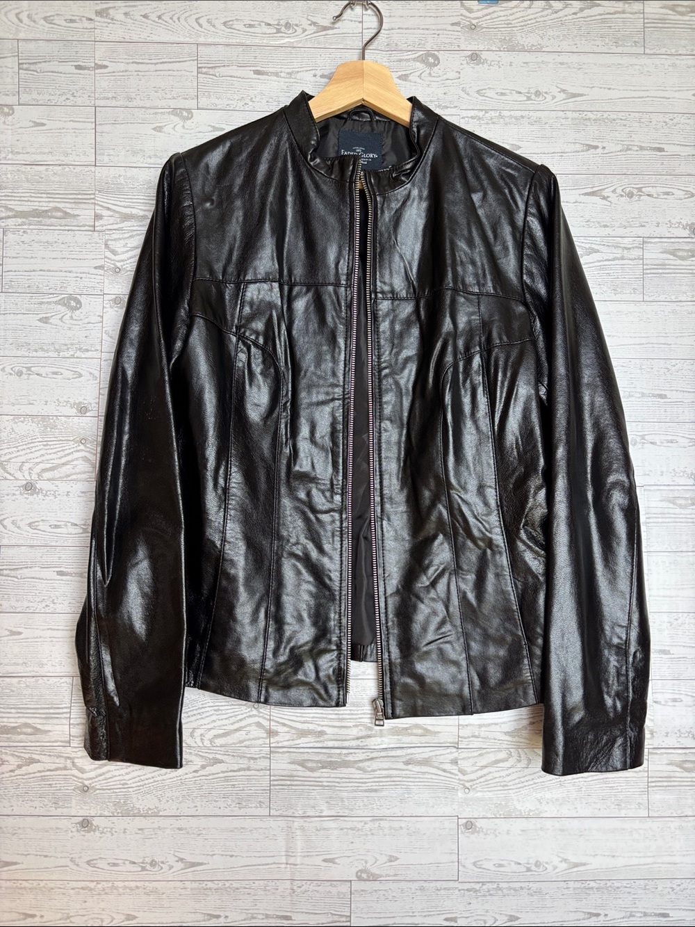 Vintage Y2K Black Leather Moto Jacket fitted Women's medium biker coat
